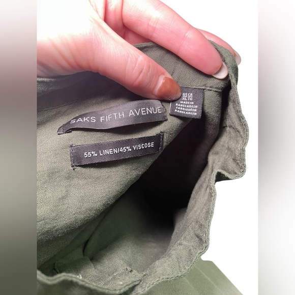 Saks Fifth Avenue New NWT Green Band Collar Linen Blend Tee XL - Picture 5 of 6